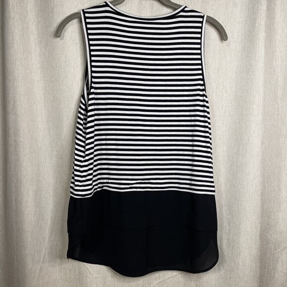 Michael Kors Top Women’s Sz Small -Black & White Striped Layered Look Sleeveless - Picture 3 of 5
